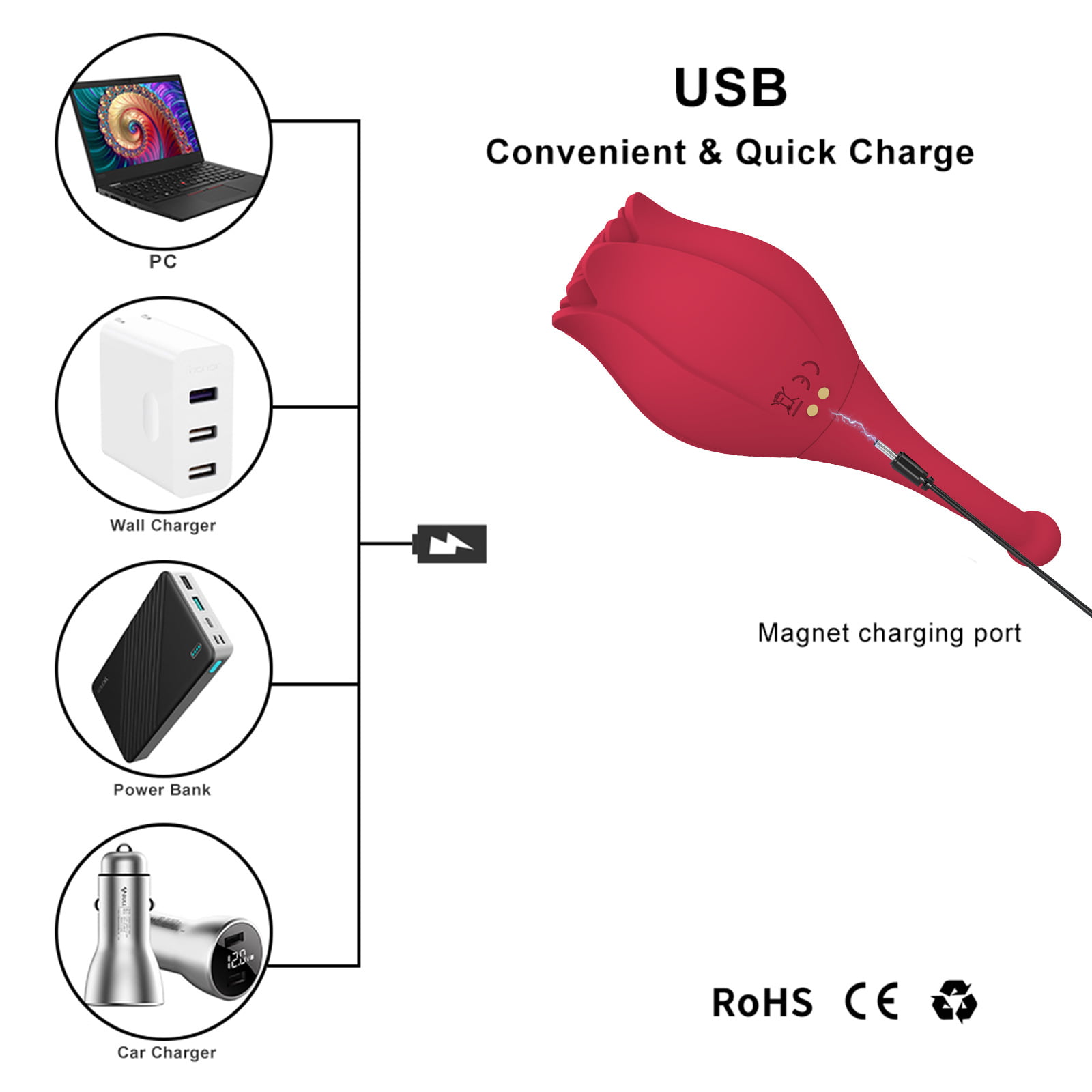 Male Vibrating Magnetic Charging Rose Sex Toy