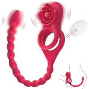 Vibrating Penis Ring Sleeve With Rose Clitoral Vibrator