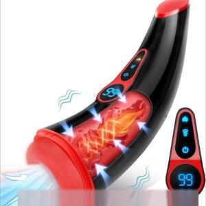 Automatic heating suction male masturbator with LCD display and textured sleeve