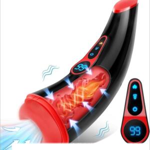 Ergonomic heated male masturbator with suction vibration and digital controls