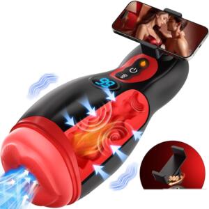 Hands-free automatic male masturbator with 360 degree phone holder mount