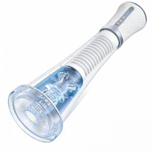 Transparent automatic male masturbator with LCD display and textured sleeve